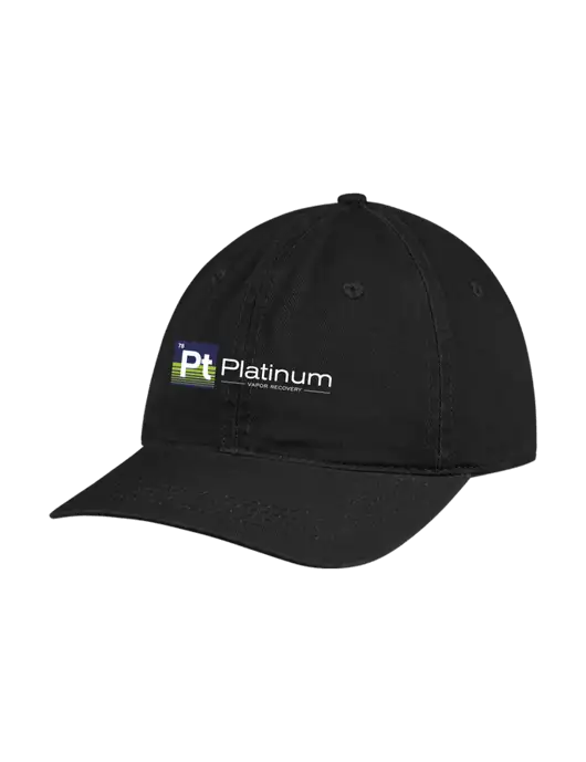 Garment Washed Unstructured Twill Black Cap w/Platinum Vapor Recovery Logo