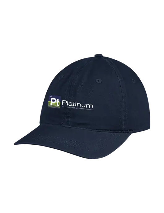 Garment Washed Unstructured Twill Navy Cap w/Platinum Vapor Recovery Logo