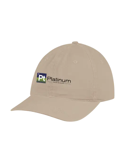 Garment Washed Unstructured Twill Tan Cap w/Platinum Vapor Recovery Logo