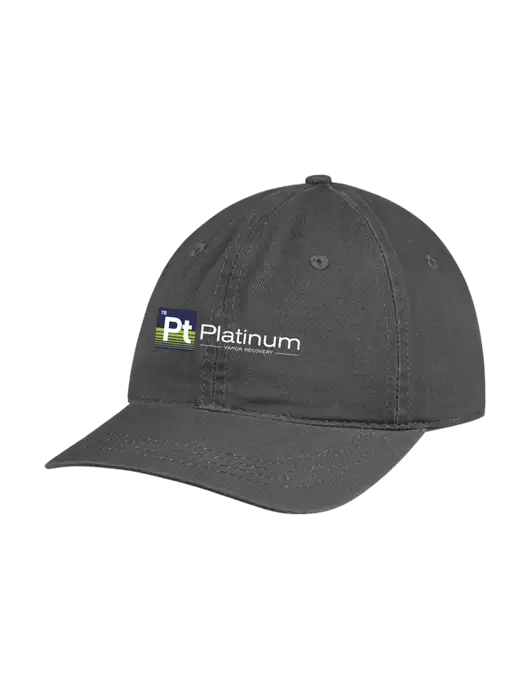 Garment Washed Unstructured Twill Charcoal Cap w/Platinum Vapor Recovery Logo