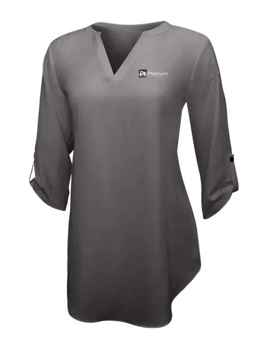 Dark Grey Womens 3/4 Sleeve Tunic Blouse w/Platinum Vapor Recovery Logo