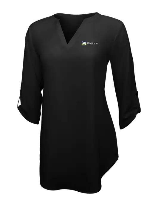 Womens Black 3/4 Sleeve Tunic Blouse w/Platinum Vapor Recovery Logo