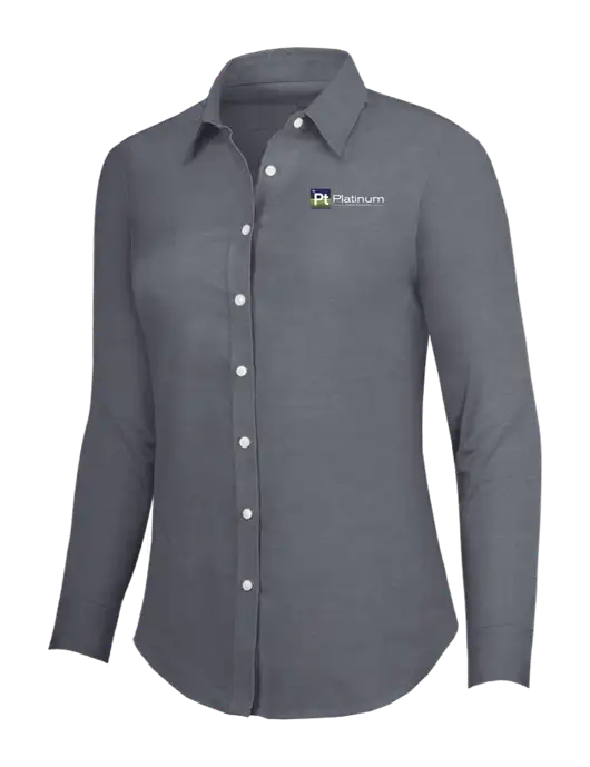 Dark Grey Womens SuperPro Oxford Shirt w/Platinum Vapor Recovery Logo