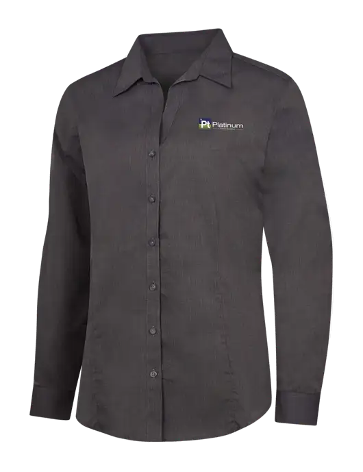 Womens Soft Black Crosshatch Easy Care Shirt w/Platinum Vapor Recovery Logo