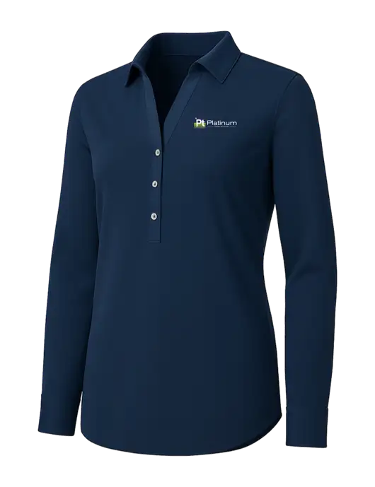 Womens Navy City Stretch Shirt w/Platinum Vapor Recovery Logo