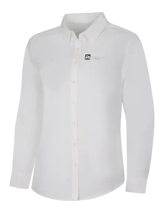 Womens White Long Sleeve Superpro React Twill Shirt w/Platinum Vapor Recovery Logo