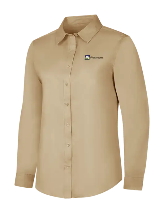 Dark Tan Womens Long Sleeve Superpro React Twill Shirt w/Platinum Vapor Recovery Logo