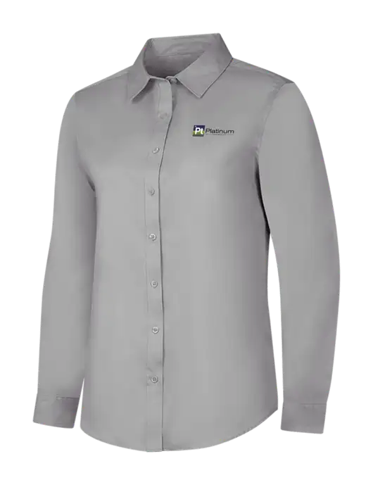 Light Grey Womens Long Sleeve Superpro React Twill Shirt w/Platinum Vapor Recovery Logo