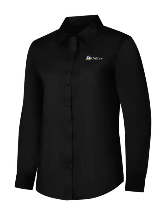 Womens Black Long Sleeve Superpro React Twill Shirt w/Platinum Vapor Recovery Logo