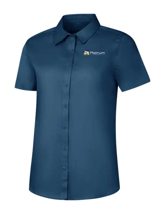 Womens Light Navy Short Sleeve Superpro React Twill Shirt w/Platinum Vapor Recovery Logo