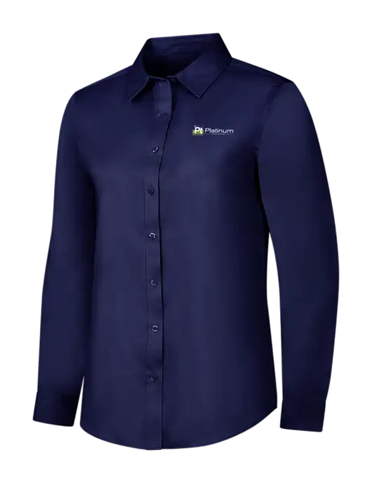 Navy Womens Long Sleeve Superpro React Twill Shirt w/Platinum Vapor Recovery Logo
