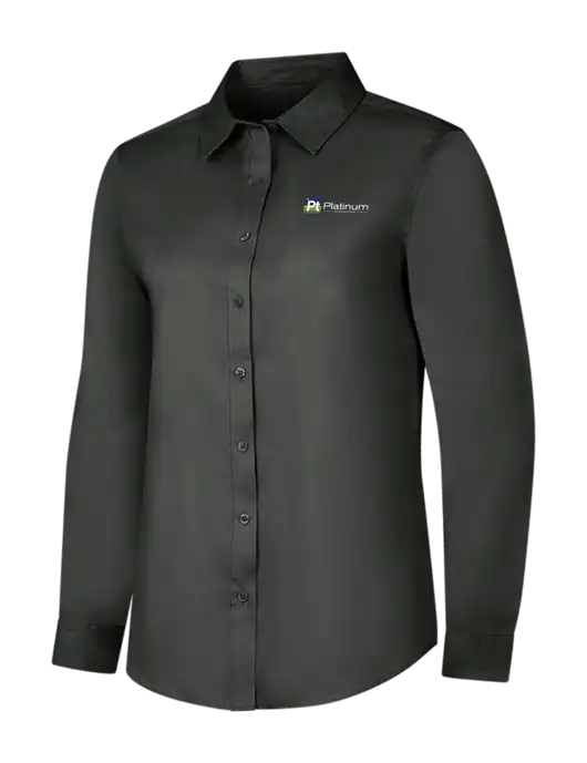 Dark Grey Womens Long Sleeve Superpro React Twill Shirt w/Platinum Vapor Recovery Logo