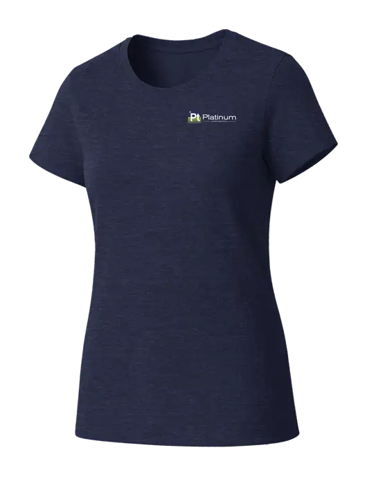 Womens Seriously Soft Heathered Navy T-Shirt w/Platinum Vapor Recovery Logo