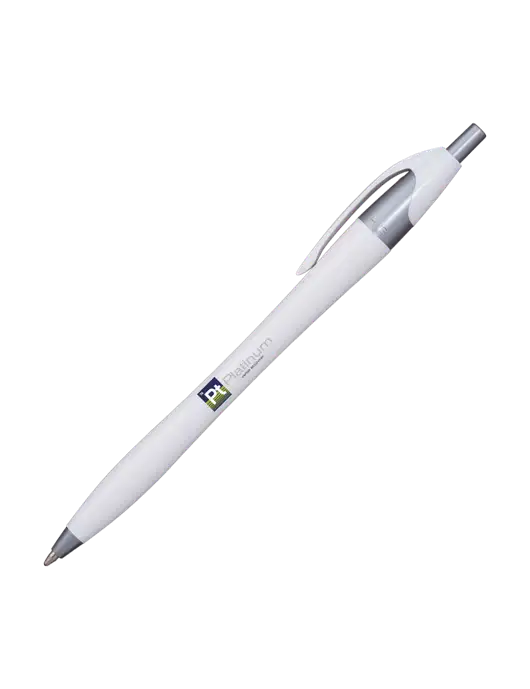 Novella White/Silver Shimmer Pen - Blue Ink w/Platinum Vapor Recovery Logo