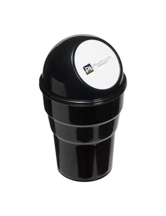 Black Car Cup Holder Trash Can w/Platinum Vapor Recovery Logo