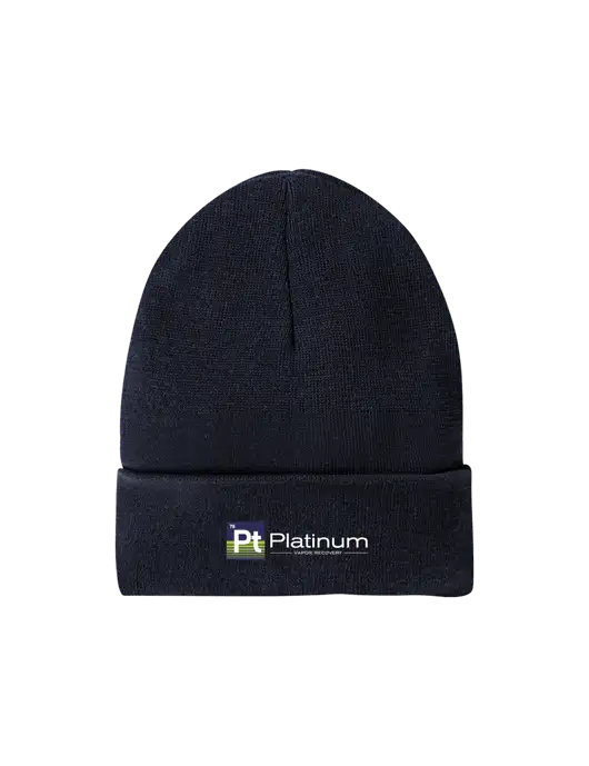 Recycled True Navy Beanie w/Platinum Vapor Recovery Logo