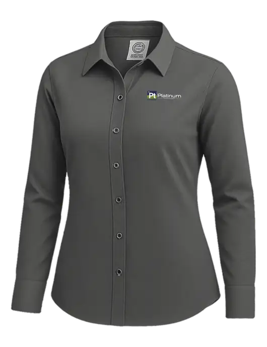 Brooks Brothers Womens Dark Grey Wrinkle-Free Stretch Nailhead Shirt w/Platinum Vapor Recovery Logo
