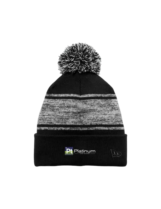 New Era Black/Charcoal Knit Chilled Pom Beanie w/Platinum Vapor Recovery Logo