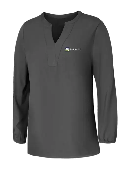 Mercer+Mettle Womens Dark Grey Stretch Crepe 3/4 Sleeve Blouse w/Platinum Vapor Recovery Logo
