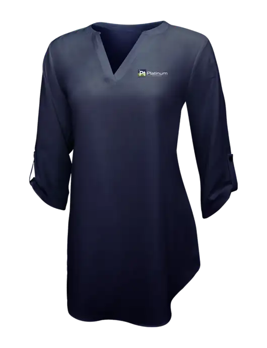 Navy Womens 3/4 Sleeve Tunic Blouse w/Platinum Vapor Recovery Logo