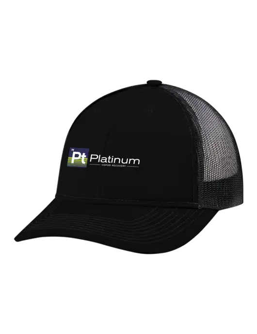 Snapback Ponytail Trucker Cap Black w/Black Mesh w/Platinum Vapor Recovery Logo