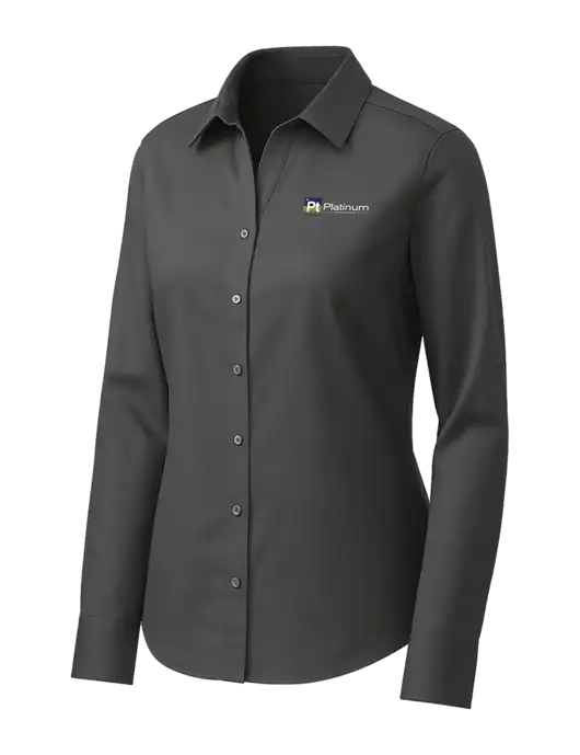 Brooks Brothers Womens Dark Grey Wrinkle-Free Stretch Pinpoint Shirt w/Platinum Vapor Recovery Logo