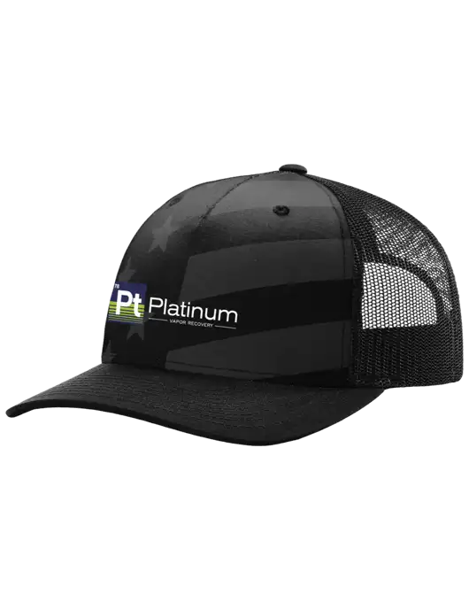 Richardson Five Panel Stars and Stripes Trucker Cap w/Platinum Vapor Recovery Logo